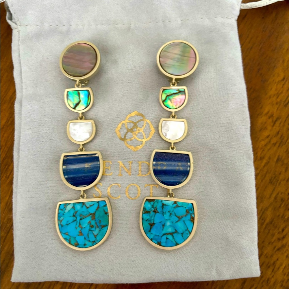 COPY - Kendra Scott Jackman Turquoise and various stone clip on earrings.